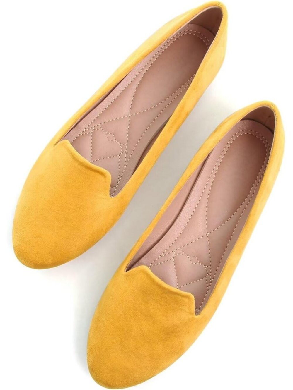 Women's Round Toe Yellow Suede Comfortable Ballet Flats Slip On Dress Shoes